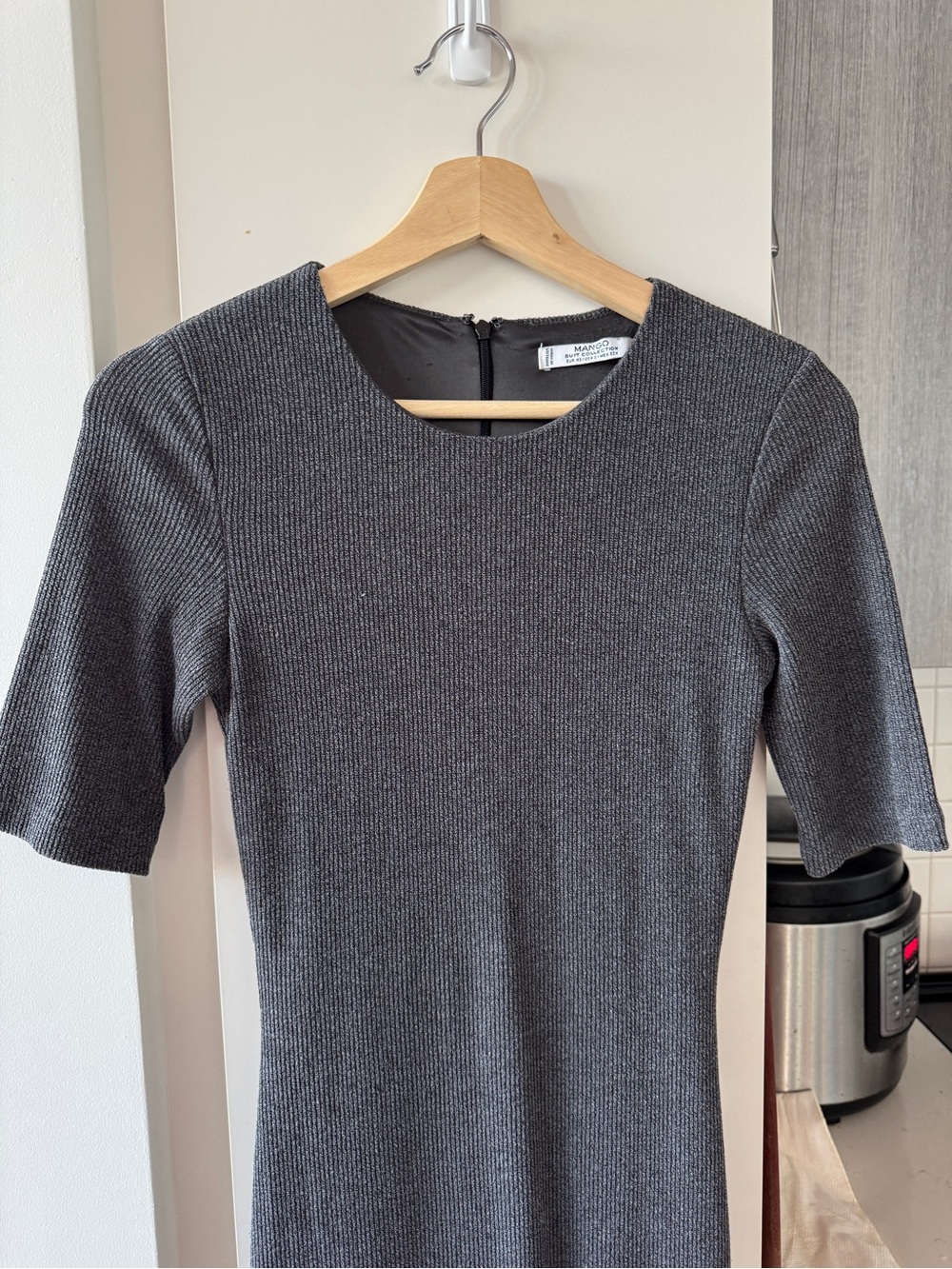 Mango Gray Ribbed Knit Midi Dress - Picture 3 of 4